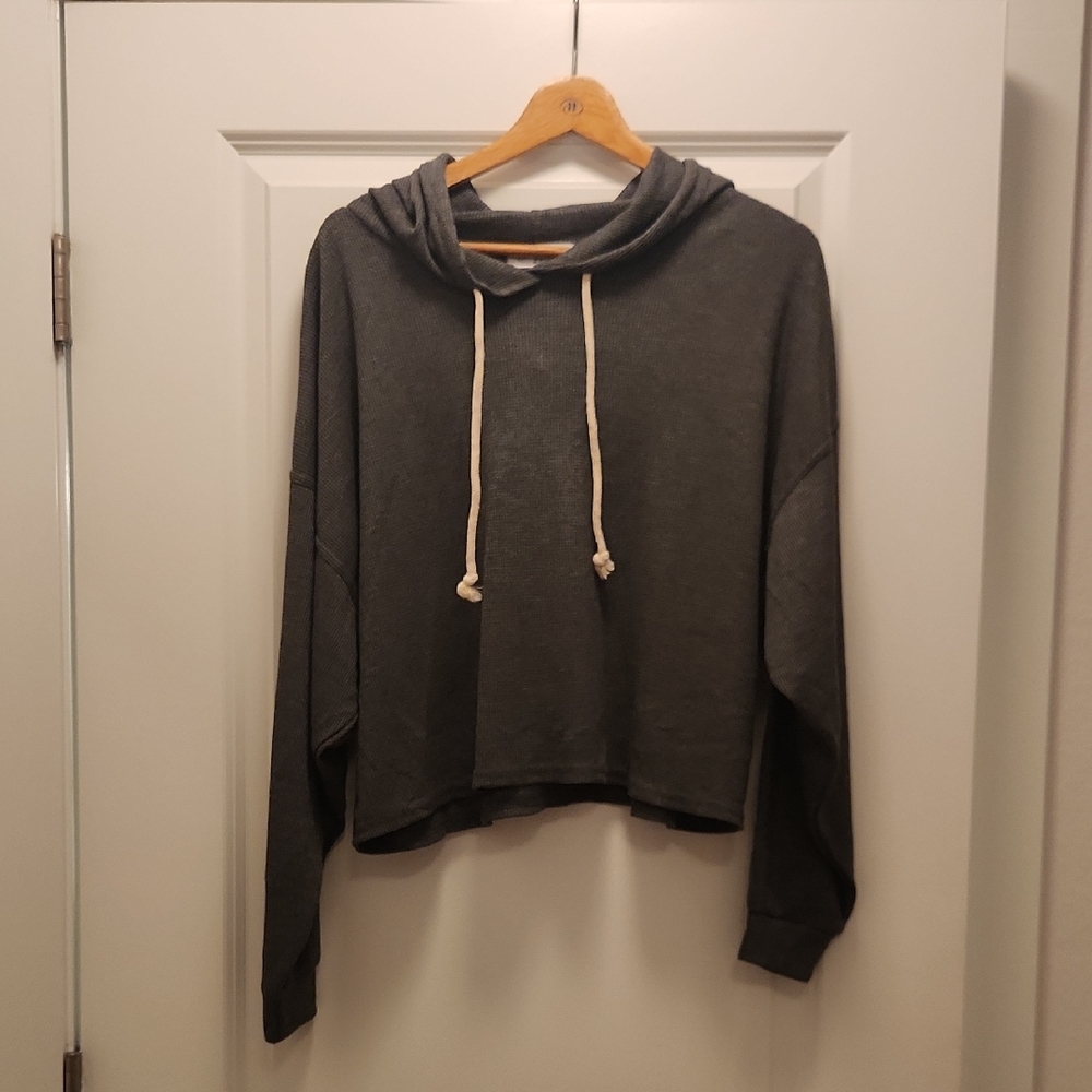 Carly Jean Los Angeles Charcoal Cowl Neck Waffle Sweater